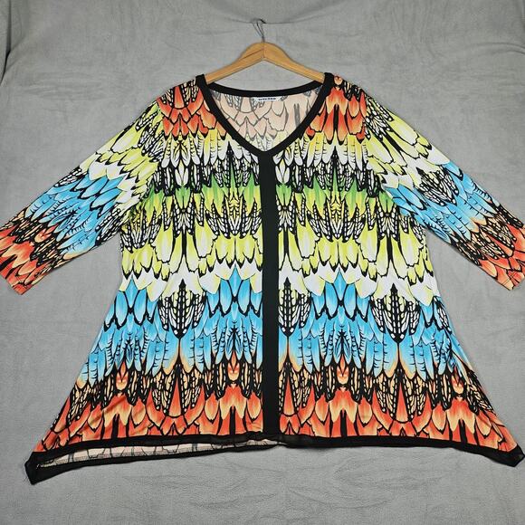 Peter Nygard Tops - Peter Nygard Tunic Top Womens 3x Feather Print 3/4 Sleeve Blouse Colorful Career